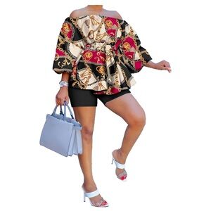 Women’s Two-Piece Outfit - Black/Red/Gold